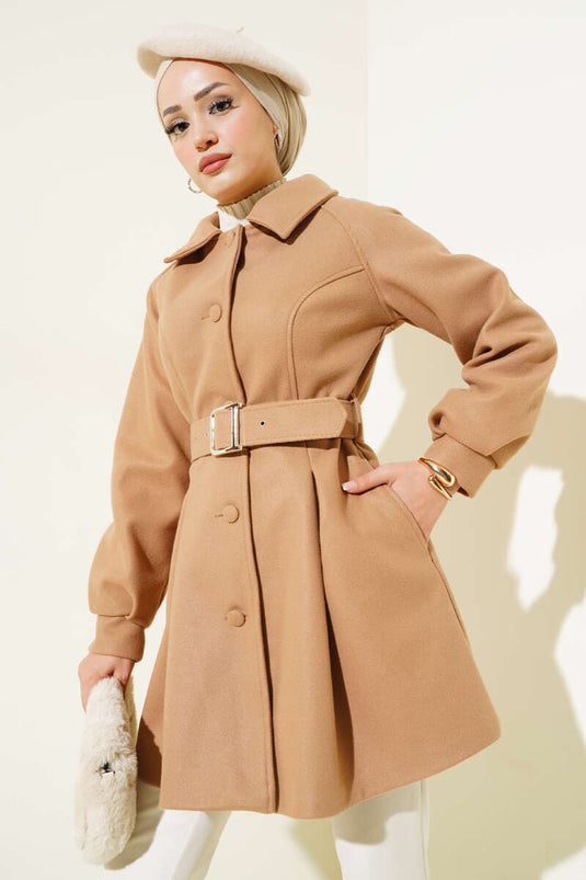 Cappotto Kachet corto con cintura Latte