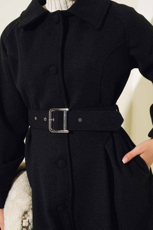 معطف كاشيت قصير بحزام أسود