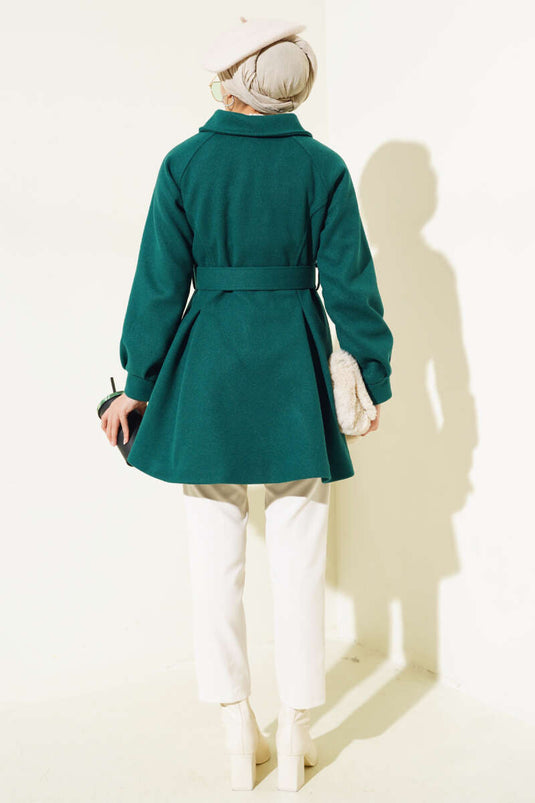 Belted Short Wool Coat Emerald