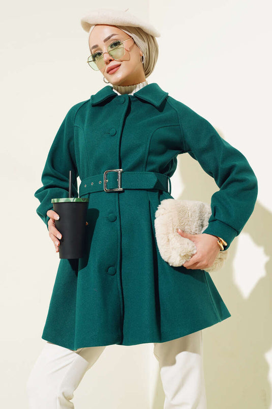 Cappotto con polsini corti con cintura Smeraldo