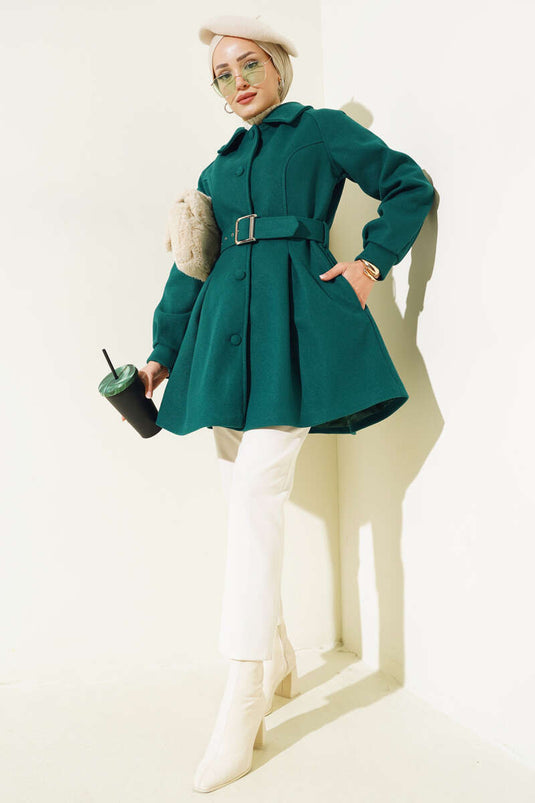 Cappotto con polsini corti con cintura Smeraldo
