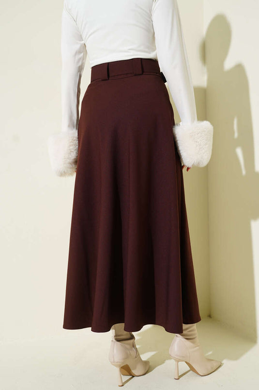 Kemerli Kloş Dabıl Etek Kahve