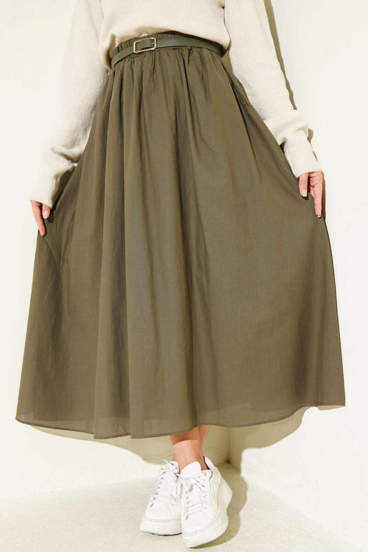 Jupe En Tulle Évasée Ceinturée Kaki