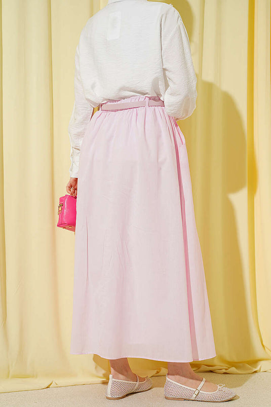 Jupe évasée en voile avec ceinture rose