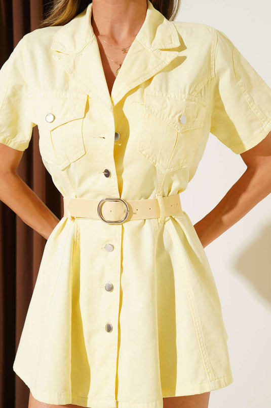 Kemerli Kot Elbise Sarı