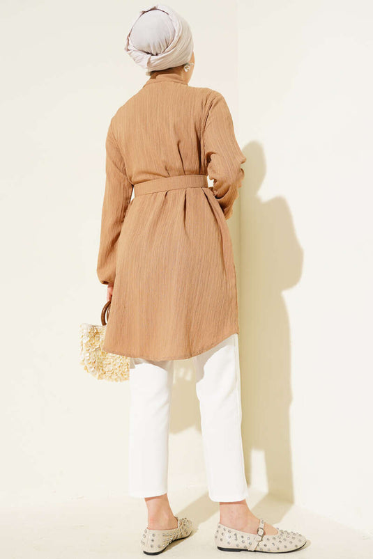 Kemerli Krinkıl Gömlek Latte