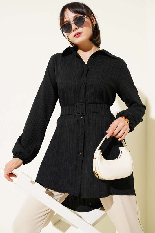 Chemise froissée ceinturée noire