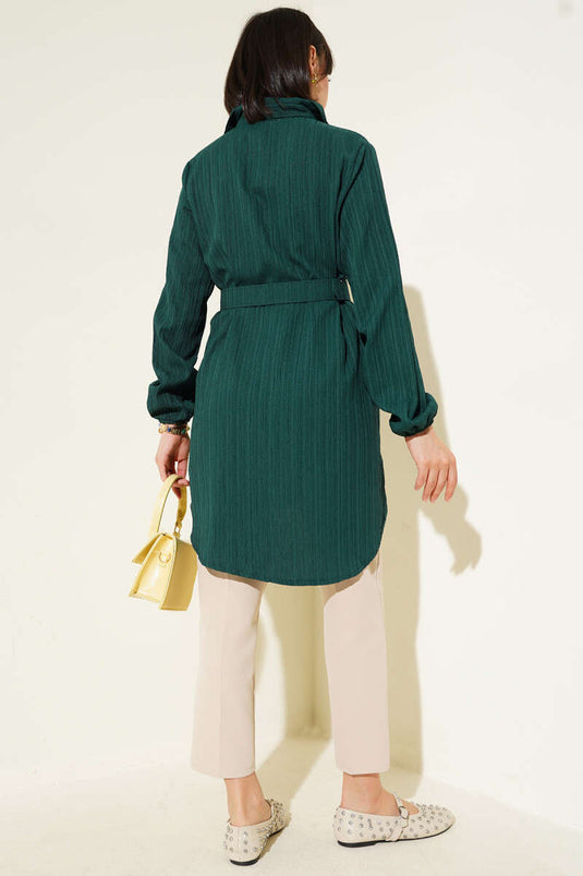 Kemerli Krinkıl Gömlek Zümrüt