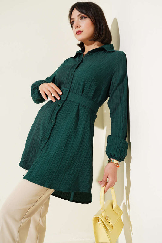 Chemise froissée ceinturée émeraude