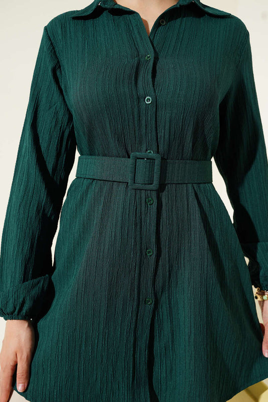 Chemise froissée ceinturée émeraude