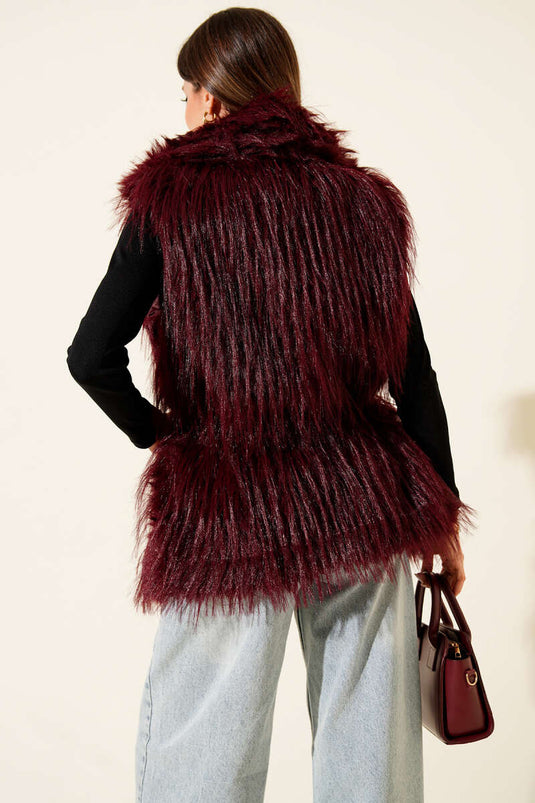 Kemerli Kürklü Lolita Yelek Bordo