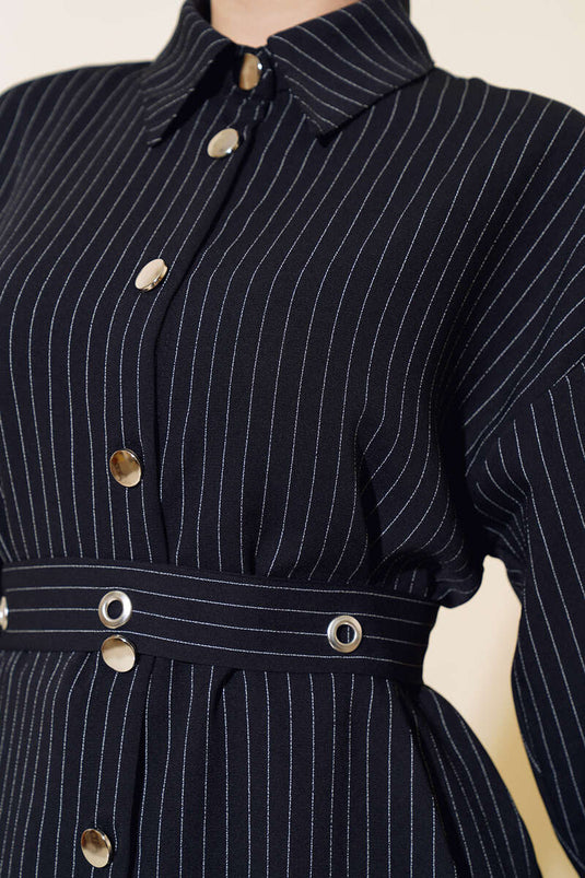 Kemerli Kuş Gözü Çizgili Takım Siyah