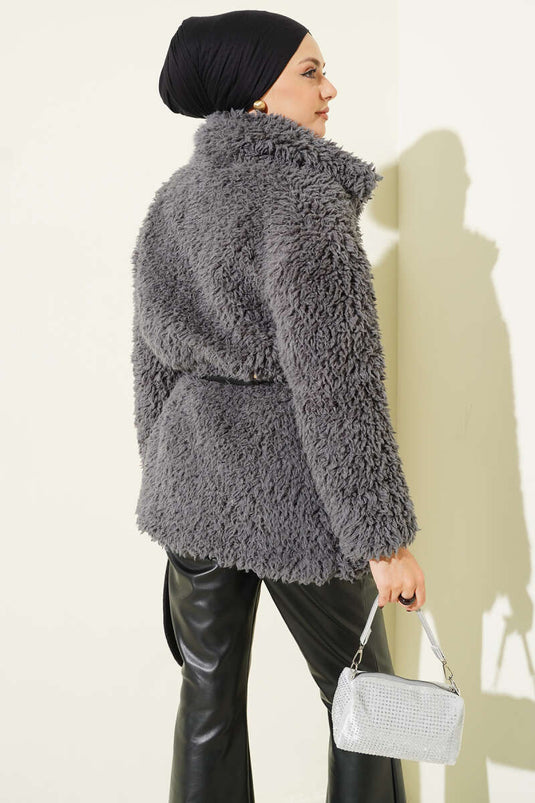 Manteau d'agneau ceinturé Gris fumé