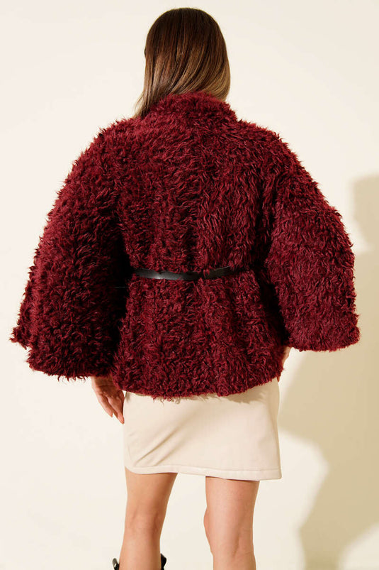 Belted Lamb Poncho Burgundy