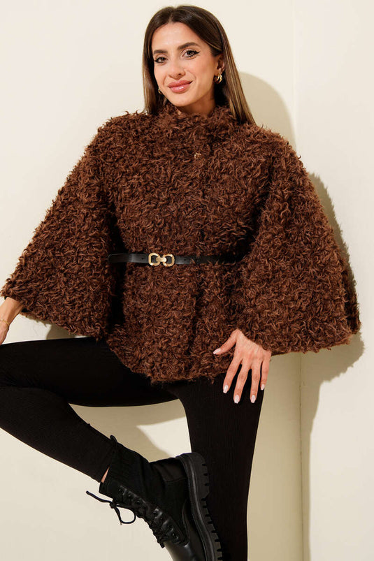 Belted Lamb Poncho Coffee