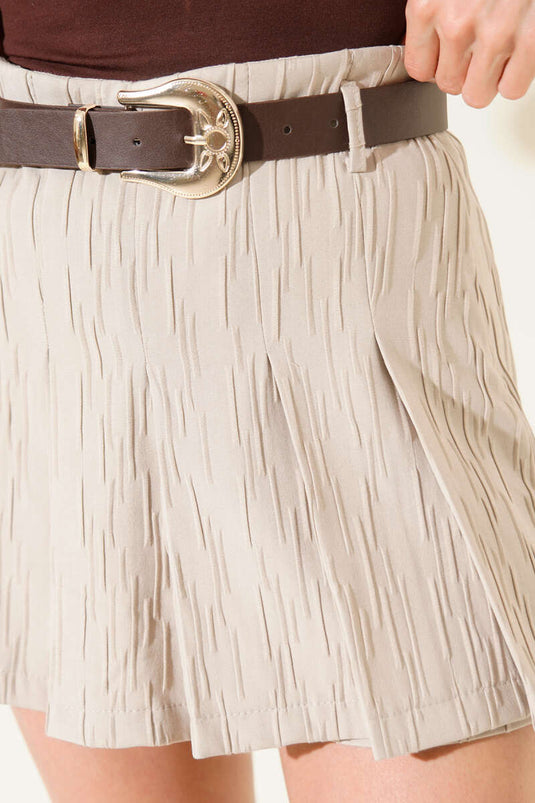 Kemerli Mini Şort Etek Bej