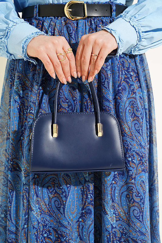 Gonna in chiffon con stampa paisley e cintura blu