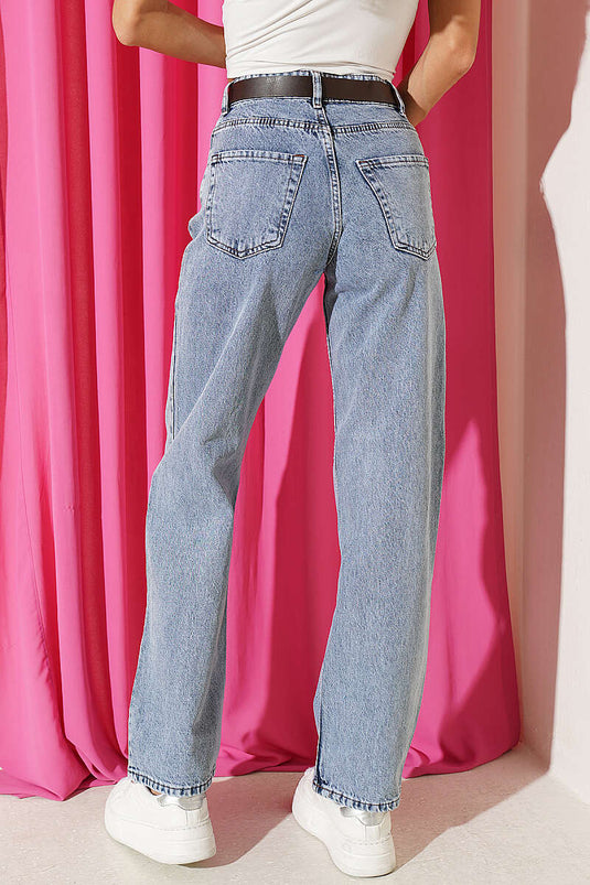 Belted Light Blue Palazzo Jeans