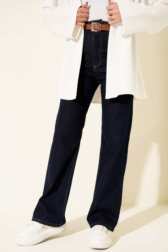 Kemerli Palazzo Kot Pantolon Lacivert