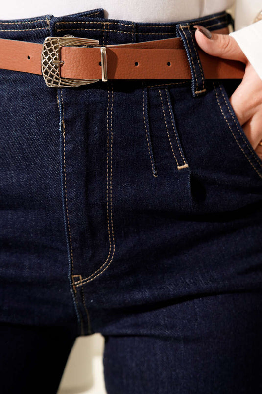 Kemerli Palazzo Kot Pantolon Lacivert