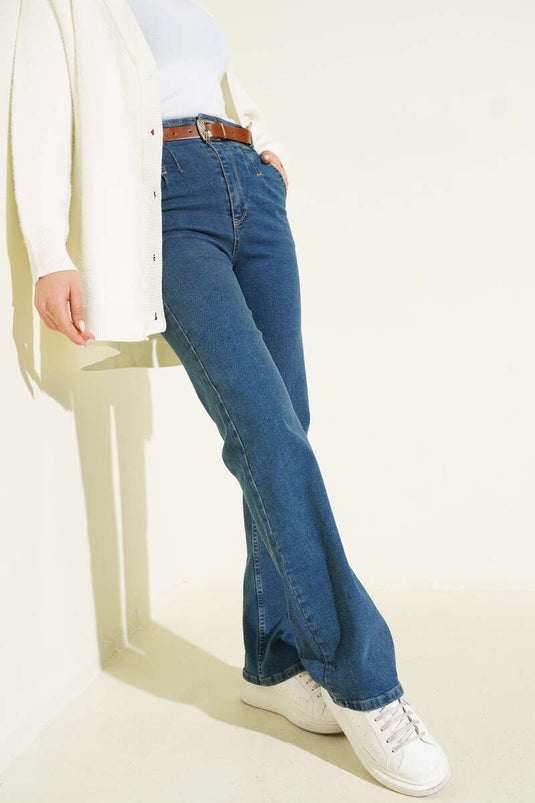 بنطال بالازو جينز بحزام بلون التين