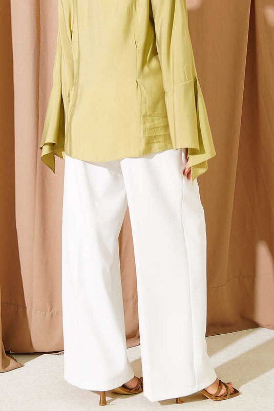 Pantalon Palazzo En Cuir Avec Ceinture Blanc