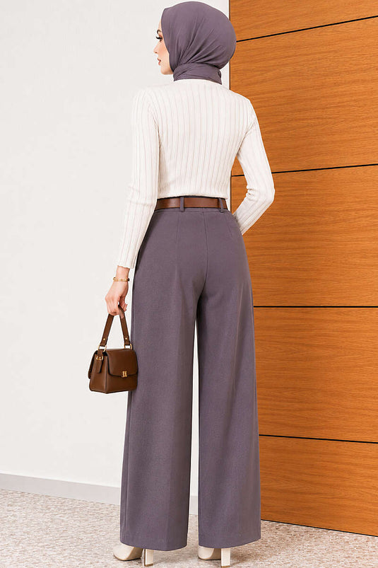 Geknoopte Palazzo Stoffen Broek Smoke Grey