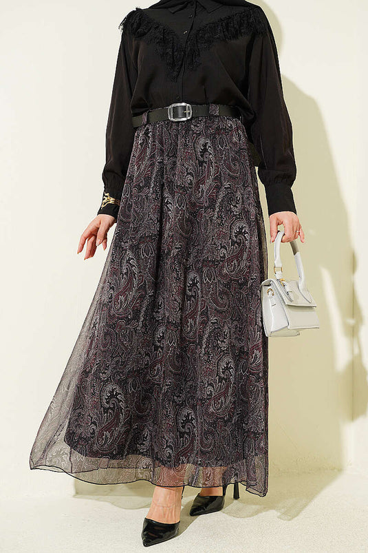 Jupe en chiffon à motif Paisley avec ceinture noire