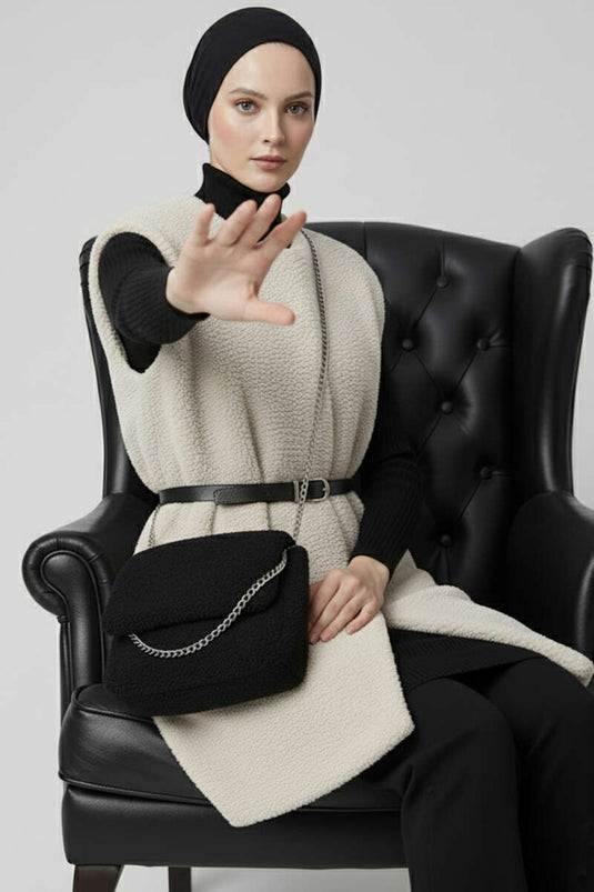 Gilet en peluche ceinturé en écru