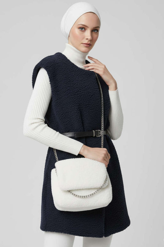 Gilet en peluche ceinturé bleu marine