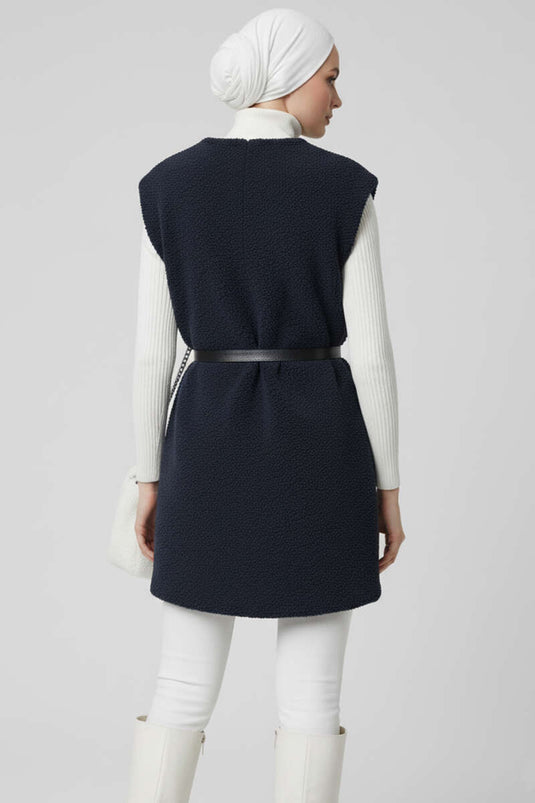 Gilet en peluche ceinturé bleu marine