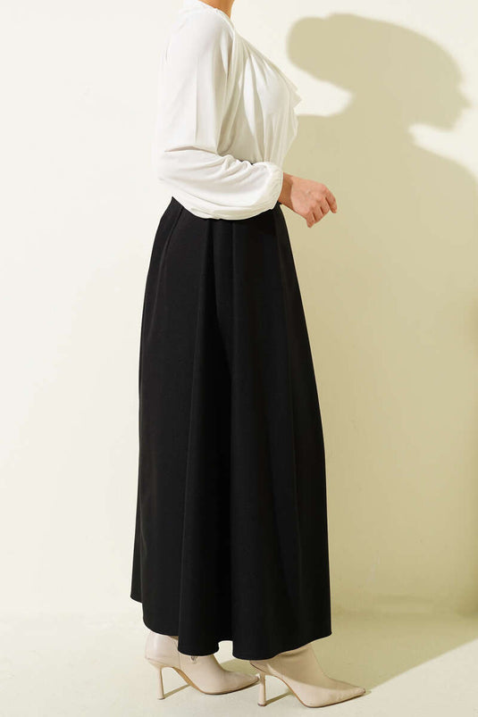 Kemerli Pile Detaylı Etek Siyah