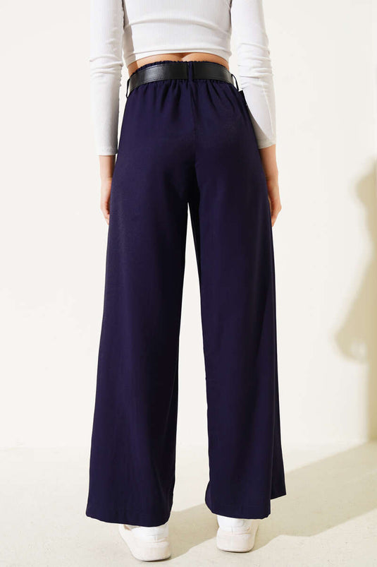 Pantalon ample plissé à ceinture bleu marine