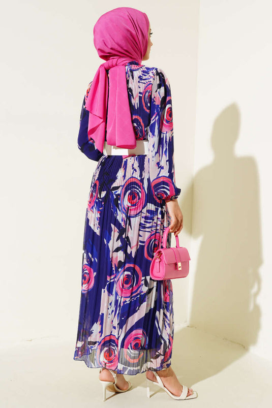 Belted Pleated Chiffon Dress Purple