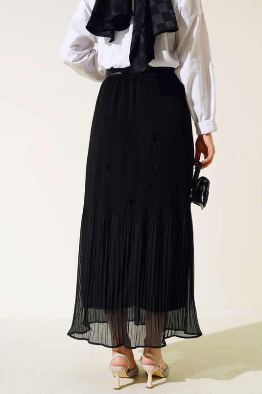 Gürtelrock aus plissiertem Chiffon Schwarz