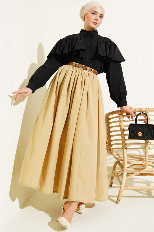 Belted Poplin Skirt Sand Beige
