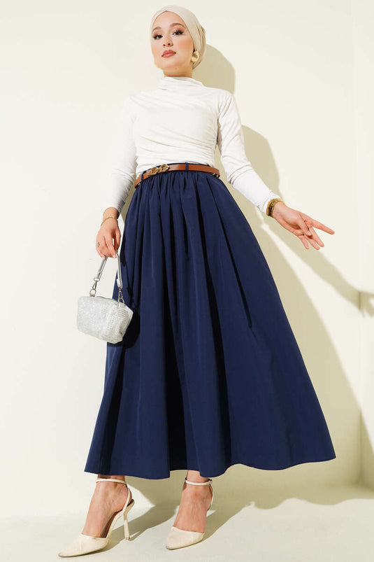 Gürtelrock aus Popeline in Dunkelblau