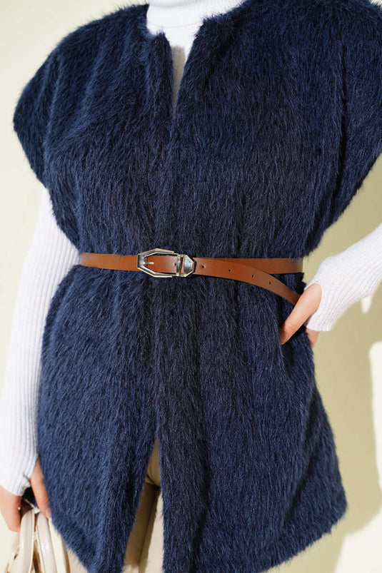 Belted Bearded Vest Navy Blue