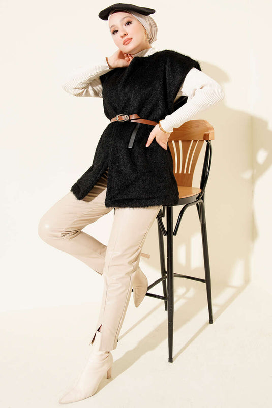 Gilet noir ceinturé à barbe