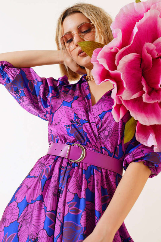 Robe Satin Ceinturée Violet