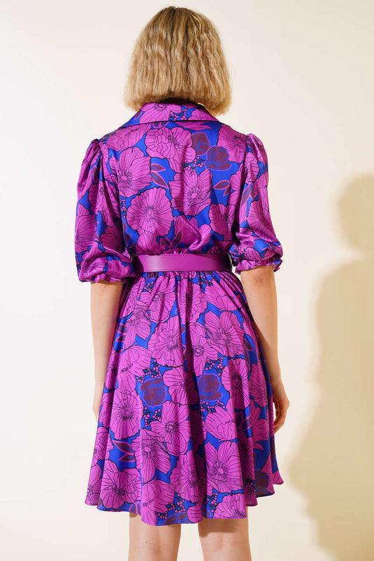 Robe Satin Ceinturée Violet