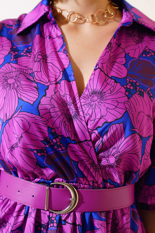 Robe Satin Ceinturée Violet