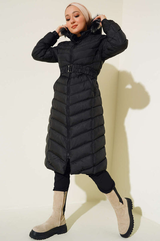 Doudoune ceinturée noire