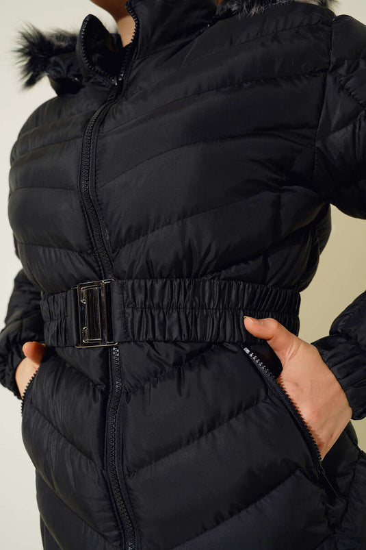 Doudoune ceinturée noire