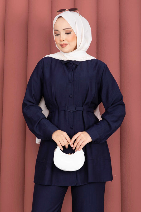 Kemerli Tunik Pantolon İkili Takım Lacivert