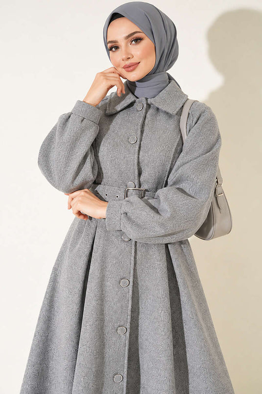 Manteau Long En Laine Avec Ceinture Anthracite