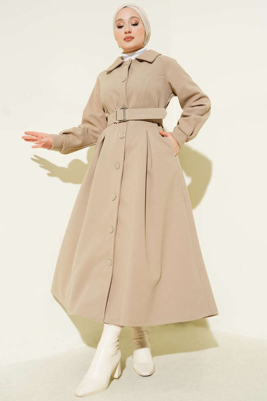 Belted Long Cashmere Coat Beige