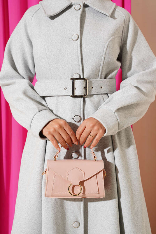 Manteau long en cachemire ceinturé gris