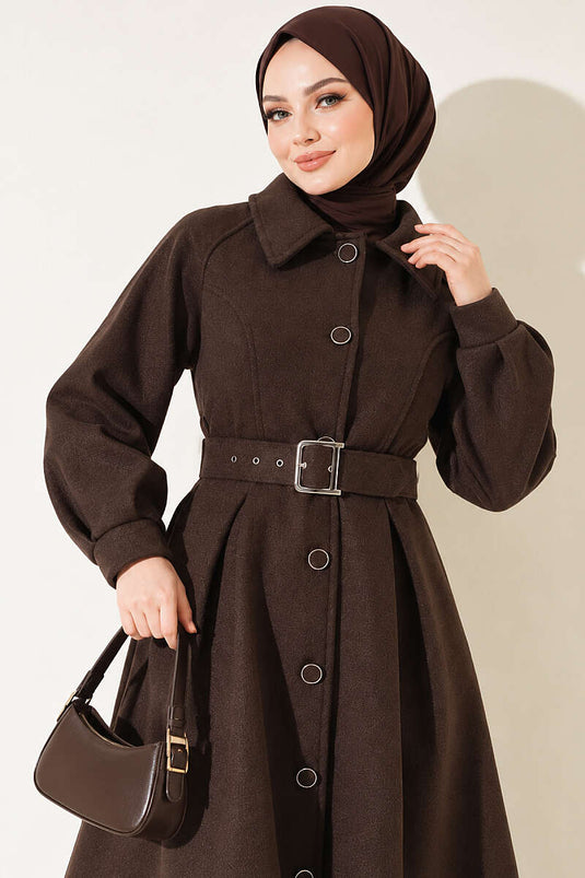Cappotto Lungo In Lana Con Cintura Marrone