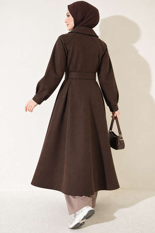 Cappotto Lungo In Lana Con Cintura Marrone